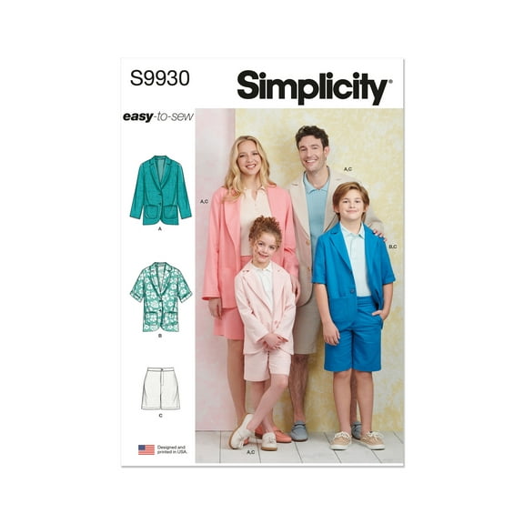 Simplicity Sewing Pattern 9930 - Children's, Teens' and Adults' Blazers and Shorts, Size: A (XS-LXS-XL)