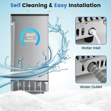 Costway - Built-in Ice Maker Free-Standing/Under Counter Machine 80lbs/Day w/ Drain Pump - Silver/Black