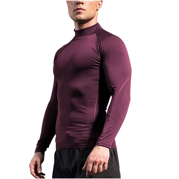 pstuiky camisas de manga larga para hombre, Camisa deportiva transpirable de manga larga y cuello redondo para hombre, color liso Tops de hombre l