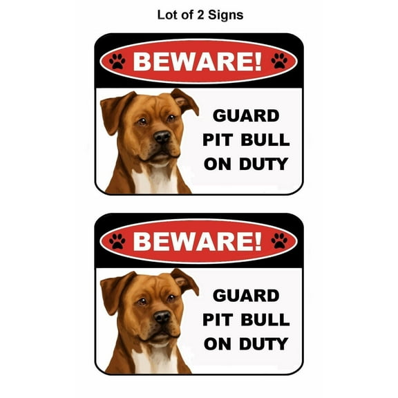 PCSCP 2-Count Beware Guard Pitbull (Silhouette) on Duty 9 inch x 11.5 inch Laminated Dog Sign