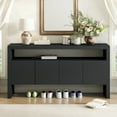 thumbnail image 2 of 60" Modern Minimalist 4-Door Sideboard, Solid Wood Veneer Storage Cabinet with Open Shelf, Large Capacity Console Table for Living Room, Hallway, Dining Room, Black, 60x15.7x32.2 in, 2 of 7