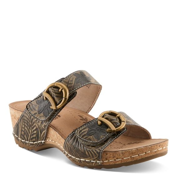 L`Artiste Thebrassring Women’s Leather Sandal with Cushioned Wedge Comfort