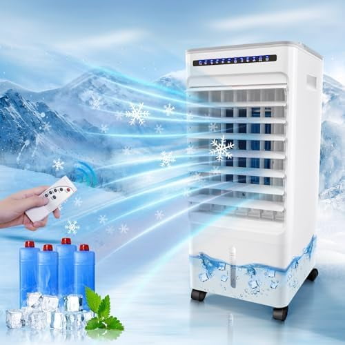Swamp Cooler Air Conditioner, 4-in-1 Evaporative Air Cooler AC No Window No Exhaust, 3 Speeds, 120°Oscillation, 7H Timer, Remote & Touch Control, Evaporative Cooler Cooling Fan