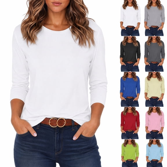 Women's 3/4 Sleeve Crew Neck Cotton T Shirts Soft Stretchy Casual Daily Wear Layering Tops Classic Fit