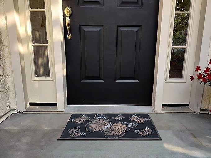 A1HC 18"x30" Rubber Pin Doormat for Indoor and Outdoor Entrance, Butterfly Design, Durable Non-Slip Entry Mat