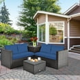 thumbnail image 2 of Costway 8PCS Outdoor Patio Rattan Furniture Set Cushioned Loveseat Storage Table Navy, 2 of 12