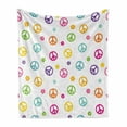 thumbnail image 1 of Groovy Soft Flannel Fleece Throw Blanket, Peace Lifestyle Sign Slogan Celebration Merry Jolly Happy Theme Design, Cozy Plush for Indoor and Outdoor Use, 60" x 80", Multicolor, by Ambesonne, 1 of 5