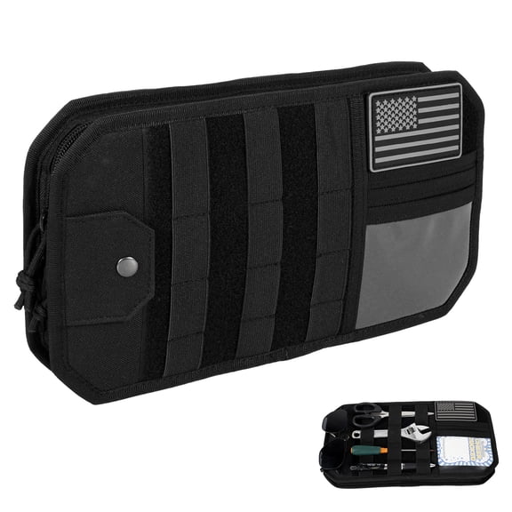 Grusce Car Sun Visor Organizer, with Zipper Storage Pouch & Glasses Holder, Multi Pocket Visor Organizer Storage Pouch with Zipper, Elastic Band and Glasses Clip, Tactical Car Accessories