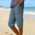 thumbnail image 2 of qolati Capri Pants Women Spring Summer Casual Beach Pants Stretch High Waist Lounge Elastic Bottom Straight Cropped Trousers Navy S, 2 of 6