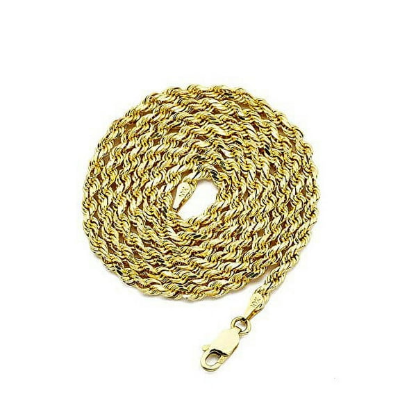 LOVEBLING 10K Yellow Gold 3mm Diamond Cut Rope Chain Necklace (30")