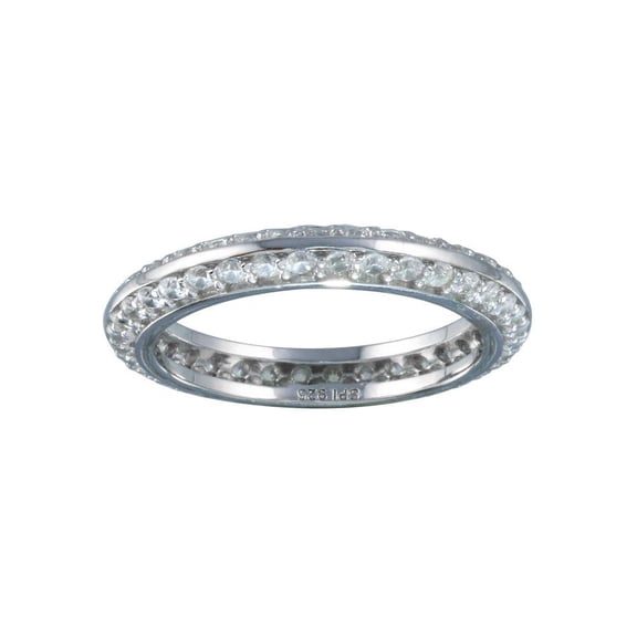Rhodium Plated 925 Sterling Silver Eternity Ring High Polished Band White CZ Female Size 8