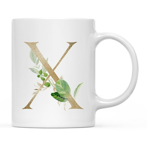 Koyal Wholesale Ceramic Coffee Mug, Exotic Tropical Monogram, Letter X