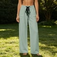 thumbnail image 5 of Cagogo Women Plus Size Wide Leg Trousers with Pockets Elastic Waist Casual Solid Long Pants Loose Work Beach Lounge Trousers Fashion Party Clothes, Mint Green S, 5 of 6