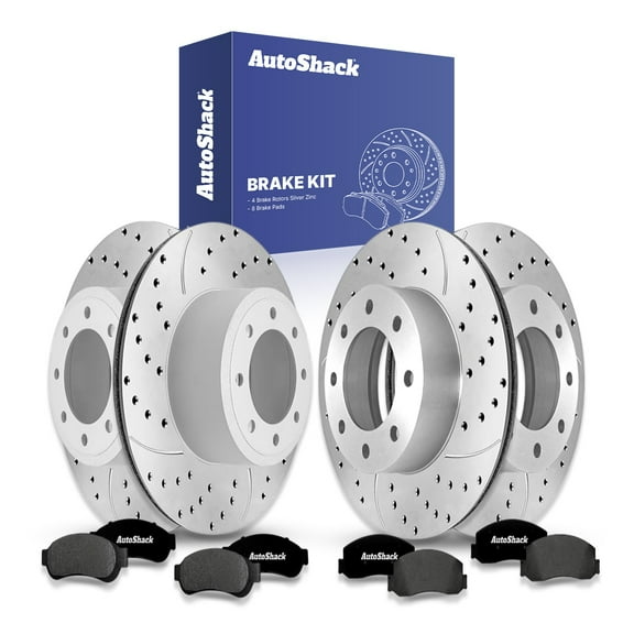 AutoShack Front Vented & Rear Vented Drilled & Slotted Silver Zinc Coated Brake Rotors   Ceramic Pads 12-PC Brake Kit Replacement for 2012 Ford F-250 Super Duty SilverShield Pro