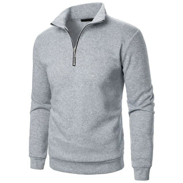 Blusa y camisa de manga larga con cuello alto para hombre, informal, lisa, con cuello alto y cremallera, de manga larga, de poliéster