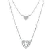 Lesa Michele Cubic Zirconia Hearts Layered Necklace in Sterling Silver