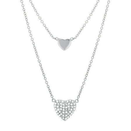 Lesa Michele Cubic Zirconia Hearts Layered Necklace in Sterling Silver