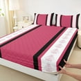 thumbnail image 3 of jejeloiu Vintage Damask Flowers Twin Sheet Sets,Abstract Geometric Thombus Twin Fitted Sheet,Pink Black Striped Flat Sheet For Kids,Breathable Home Decor,3 Pieces, 3 of 7