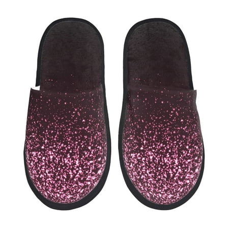 Balery Pink Glitter Sparkles A Slient Indoor Furry Fleece Comfort House Shoes Soft Non-Slip Home Shoes Cotton slippers House Slippers-- Medium