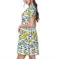 thumbnail image 2 of Balery Funny Dinosaurs on Stripes Vestidos sueltos de manga corta para mujer, vestidos de verano 2025, vestidos casuales de corte A con vuelo., 2 of 6