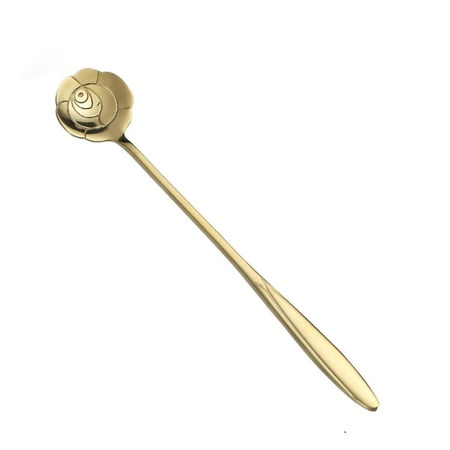 

7.1 Inch Golden Stainless Steel Spoon Ergonomic Round Dessert Spoon with Long Handle for Coffee Tea Ice Cream Cocktail [Rose 18cm]
