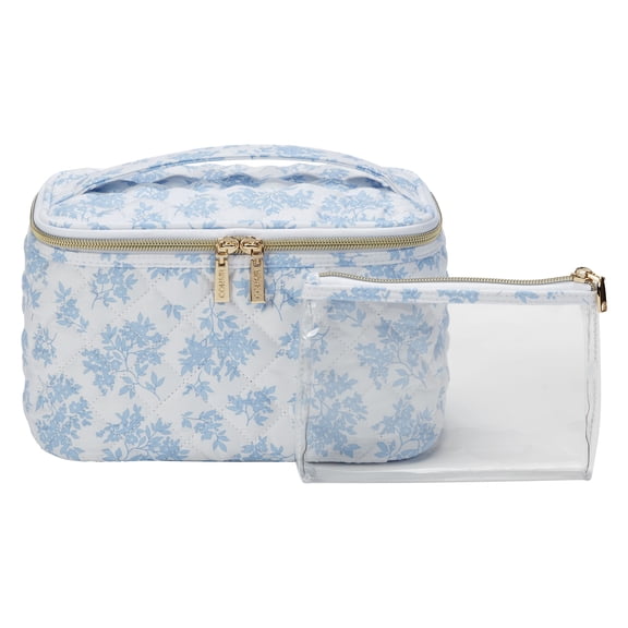 Conair Floral 2-Piece Train Case Set, Quilted Makeup Organizer