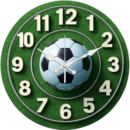 SBEMP 10 Inch Silent Wall Clock, 3 D Soccer Ball Grass Decorative Wall Clock, Battery Operated Non