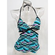 SO Halter Neck Open Back Geo Pattern Tankini Top Swimwear Juniors' Women's XS