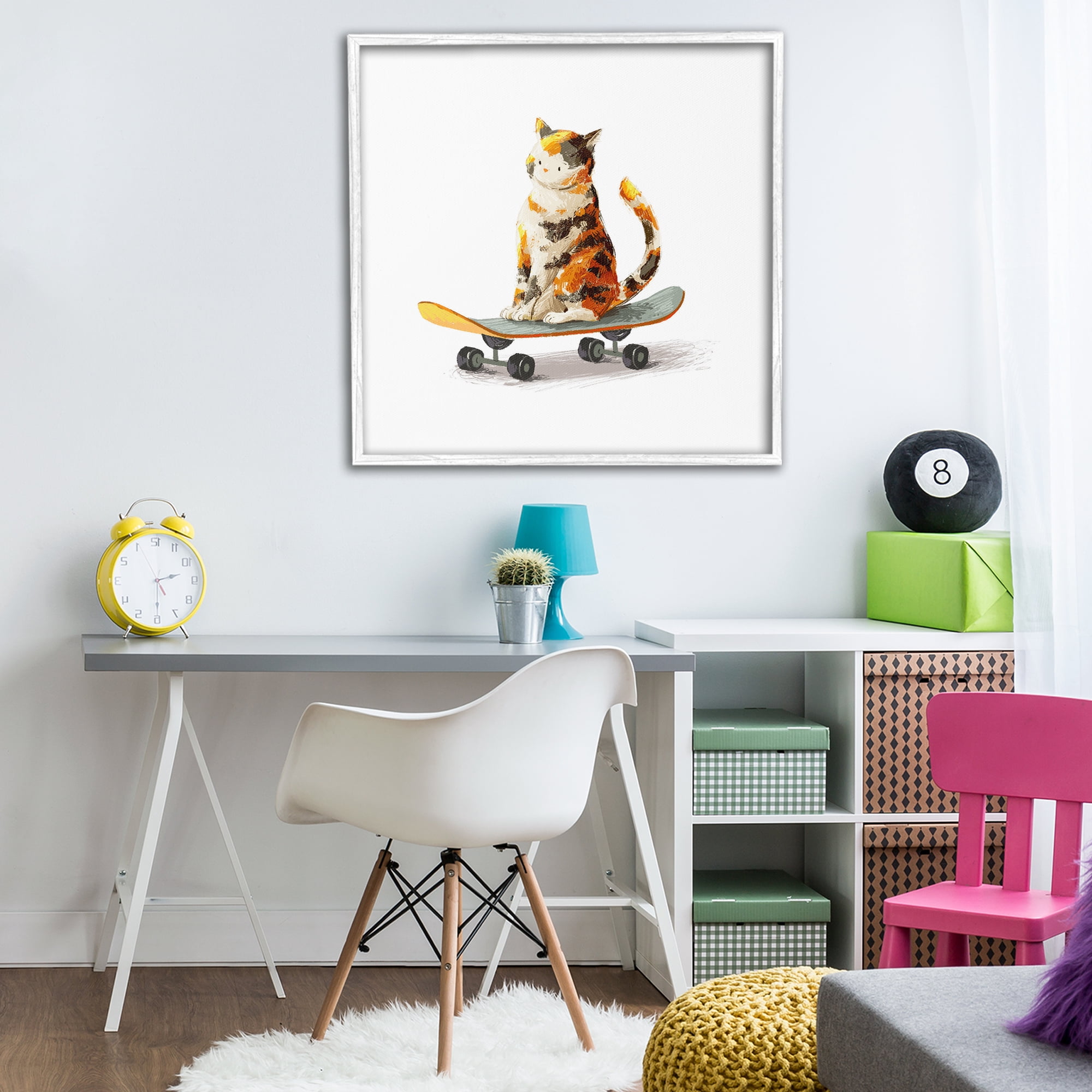 Stupell Industries Calico Cat on Skateboard White Framed Giclee Art, design by Ziwei Li