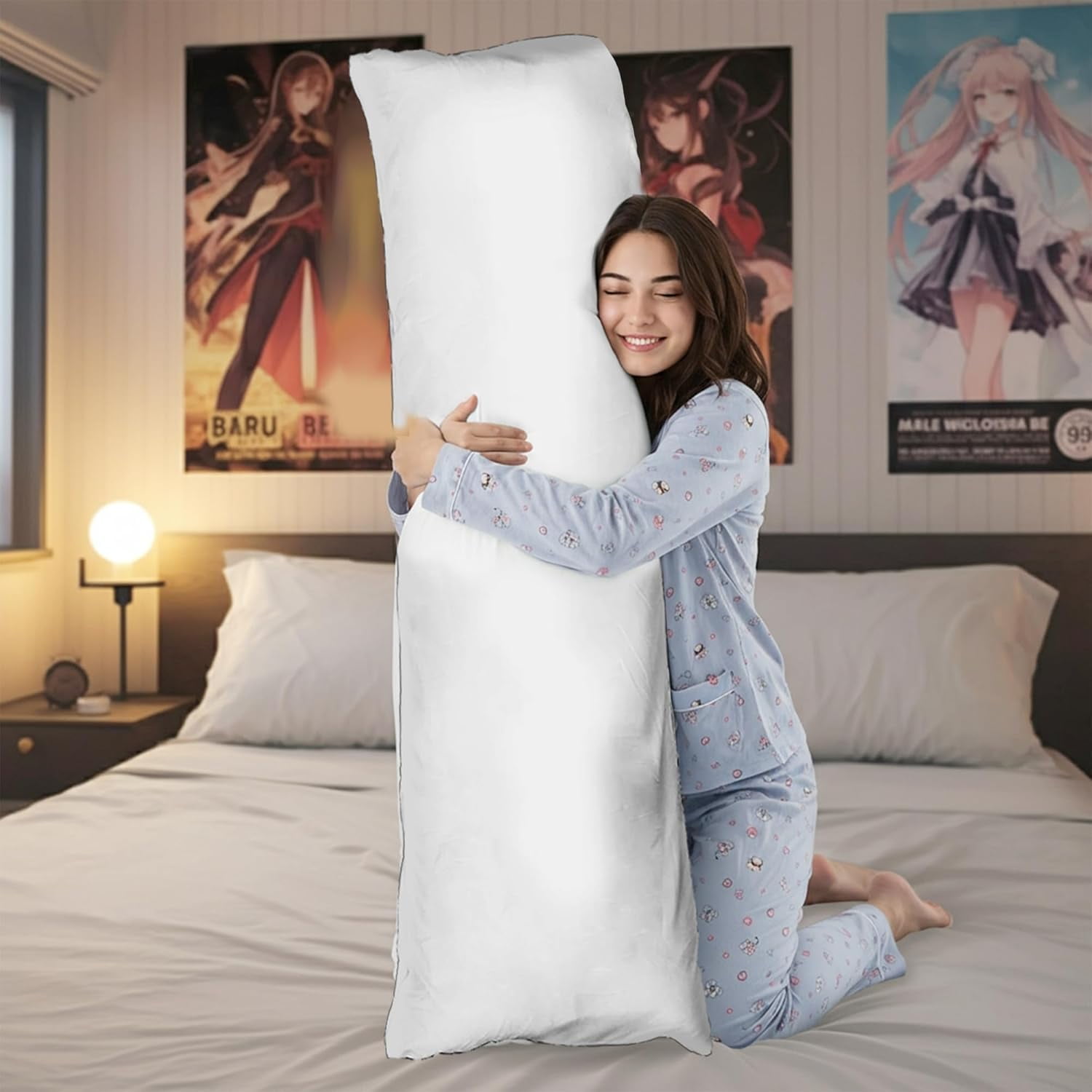 Straight Body Pillow, Full Size Premium Microbead,Side Sleeping / Maternity  Pregnant Women, Supportive ,Fluffy, Breathable, Cooling, 85/15  spandex/nylon Silky Anti-Aging - 48” X 8” - Sweet Baby Blue