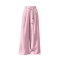 thumbnail image 3 of cocolona Womens Summer Casual Linen Pants Elastic Waist Straight Wide Leg Vacation Lounge Pants with Pockets, 3 of 5