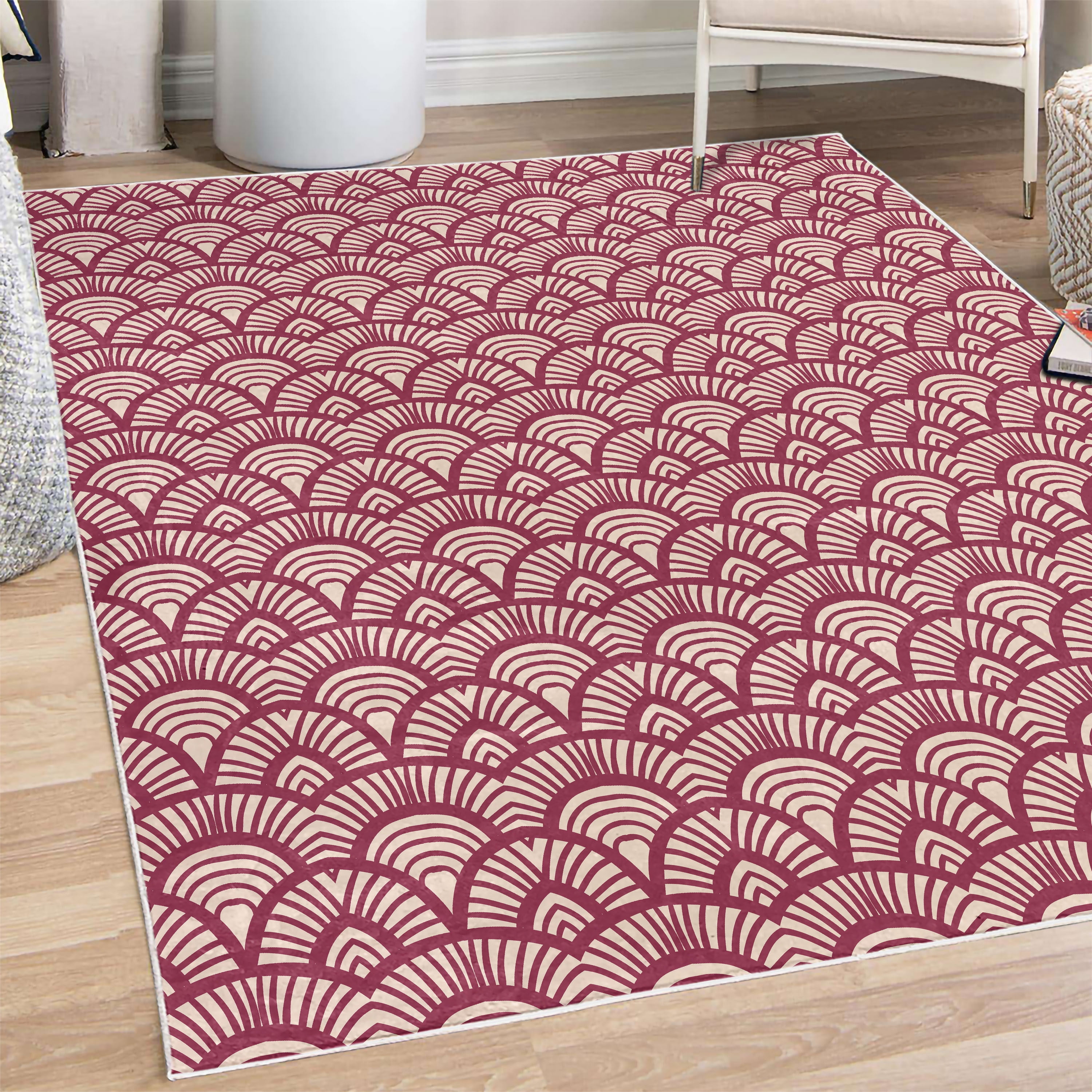 Japanese Art Decorative Rug, Fish Scale Inspired Vintage Hand Drawn ...