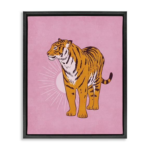 Stupell Industries Preppy Tiger Standing Animals Painting Black Floater Framed Canvas Art Print Wall Art, 17 x 21