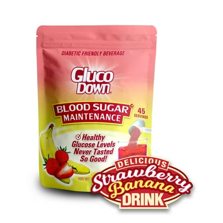 GlucoDown Diabetic Friendly Beverage, Delicious Strawberry Banana Drink Mix (45 Servings).