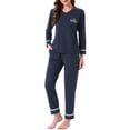 thumbnail image 1 of INSPIRAR CHIC Pijamas de Algodón para Mujeres, Conjuntos de Ropa de Dormir de Manga Larga con Pantalones y Bolsillos, Talla XS, Color Marino, 1 of 6