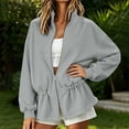 thumbnail image 5 of WIZUTIZ Women's Solid Color Zip Up Stand Collar Sweatshirt Jacket Elastic Cinched Waist Long Sleeve Casual Sporty Outerwear with Pockets, 5 of 8