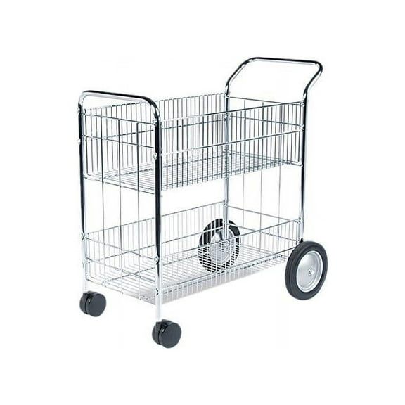Fellowes Steel 2-Shelf Wire Mail Cart, Chrome