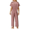 thumbnail image 3 of Conjunto de pijamas de satén para mujeres INSPIRE CHIC, atuendos de verano, camisetas de mangas cortas con pantalones, conjuntos de lounge de seda M púrpura, 3 of 6