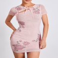 thumbnail image 2 of PENGXIANG Robe de Soirée d'Été avec Imprimé Floral en Strass Rose et Manches Courtes pour Femme, 2 of 9