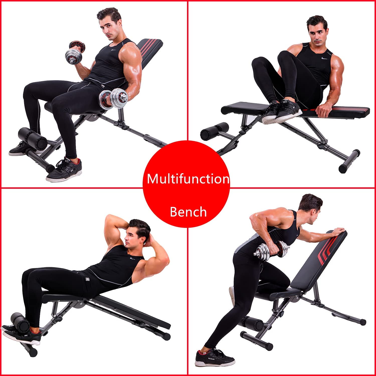 Fhs Adjustable Weight Bench Utility Exercise Workout Bench Flat Incline Decline Bench Press For Home Gym Black Black