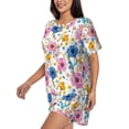 thumbnail image 2 of Wukai Rose Flowers Print Women's Pajama Set - Short-Sleeve Top and Shorts with Elastic Waistband and Pockets for Loungewear, Yoga, and Casual Wear-4X-Large, 2 of 8