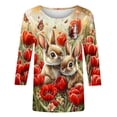 thumbnail image 4 of Womens Tops T-Shirts Easter Themed Graphic Print Short Three Quarter Sleeve Crewneck Going Out Shirts, 4 of 5