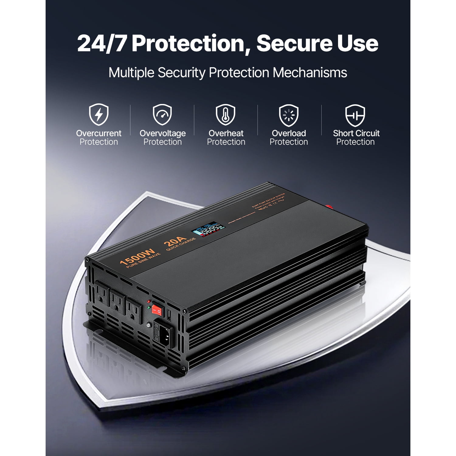 KFFKFF Sump Pump Battery Backup System, 1500W, Automatically Switches to Battery Power for Continuous Operation, Pure Sine Wave Output, LCD Screen, Ideal for Basement Protection During Emergencies