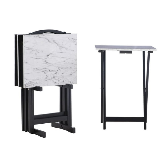 Giles White Faux Marble Tray Table Set