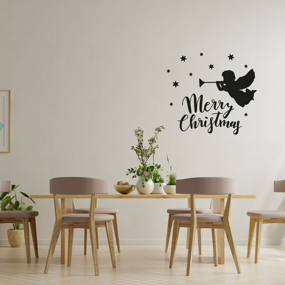 Baby Angel Merry Christmas Quote Winter Holiday Seasons Merry Christmas Santa Claus Quotes Vinyl Design Wall Sticker Art Decal Boys Girls Room Bedroom Decors Stickers Decoration Size (20x20 inch)