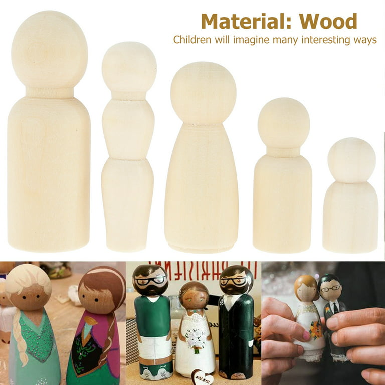 Wooden Peg Dolls Unfinished 2'' Set of 18 pcs - Wooden Peg People
