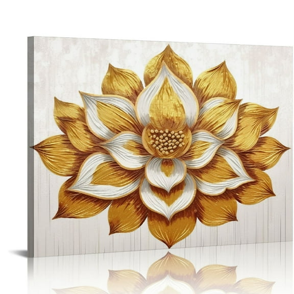Creowell  Gold Lotus Flower Wall Art Abstract Golden Floral Painting Canvas Prints Zen Artwork for Home Office Living Room Decor Gallery Wrapp Ready to Hang 20x16 in/16x12 in