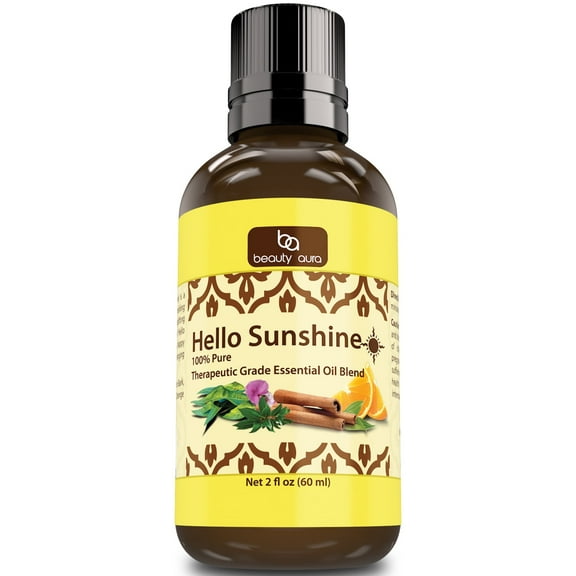 Beauty Aura Hello Sunshine Essential Oil Blend (2 Oz.)- Therapeutic Grade - Carefully crafted blend of bright and refreshing essential oils known for their uplifting properties