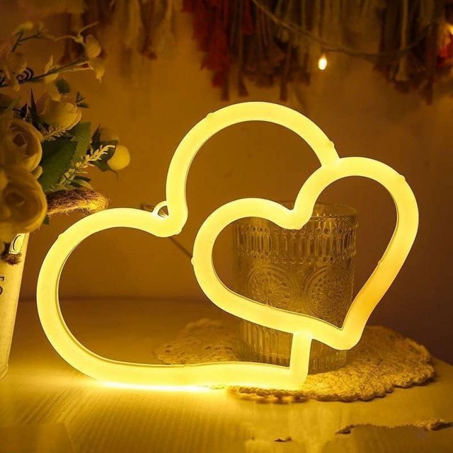 LINLIN LED Neon Sign,Heart Neon Sign Night Light Wall LED Neon Lamp USB Battery Powered Led Neon Light Sign for Home Bedroom Bar Party Decoration