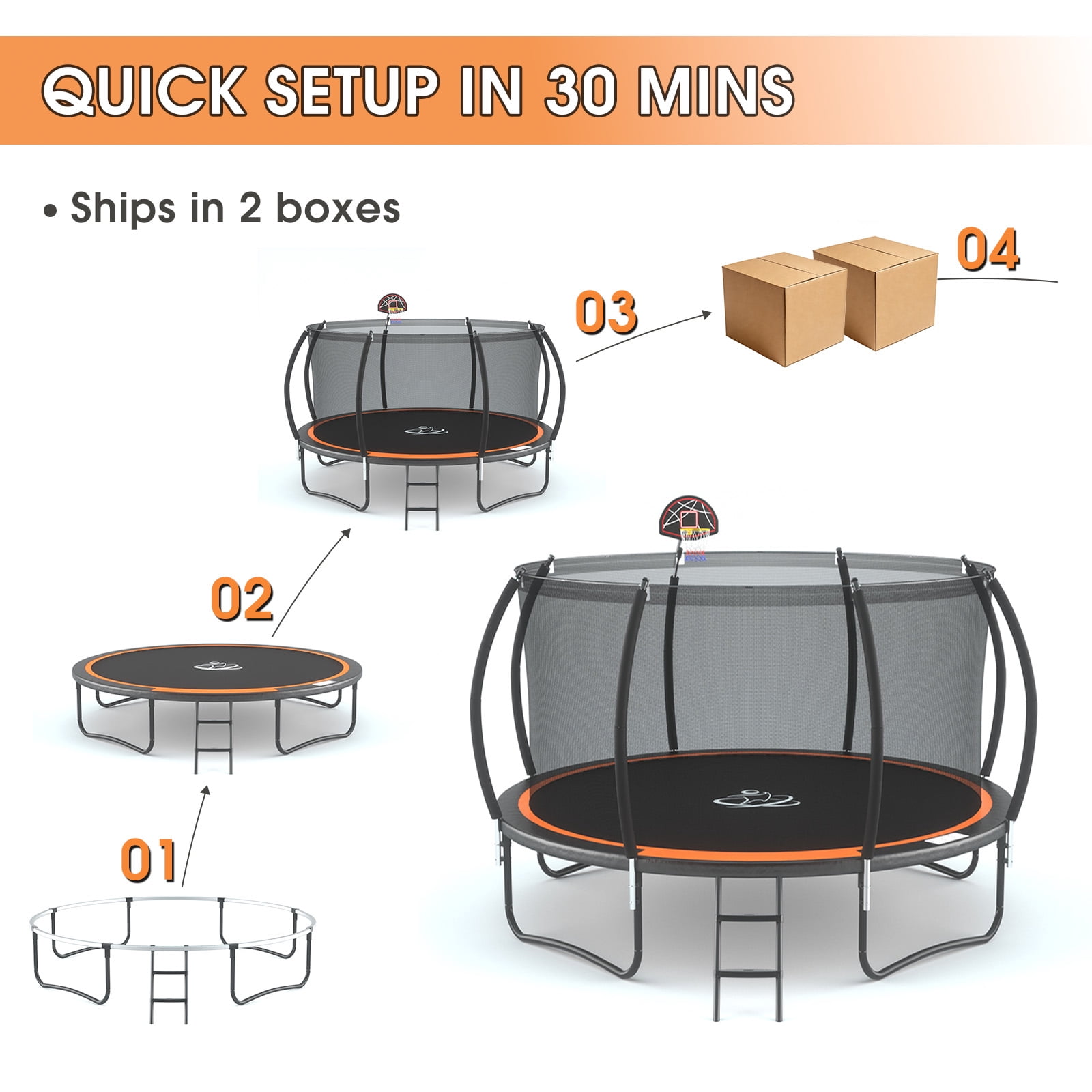 Lumeavetra Outdoor Trampoline for Kids & Adults with Anti-Rust Coating, Safety Enclosure Net, Basketball Hoop, Sprinkler & Ladder, Heavy-Duty Trampolne, Ideal Gift for Boys & Girls Birthday